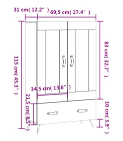 Clearance Hoge kast 69,5x31x115 cm bewerkt hout gerookt eikenkleurig Meubels