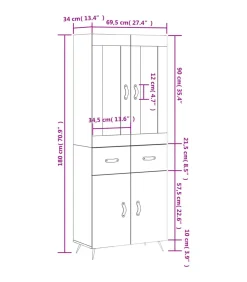 Hoge kast 69,5x34x180 cm bewerkt hout wit Meubels