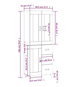 Clearance Hoge kast 69,5x34x180 cm bewerkt hout wit Meubels