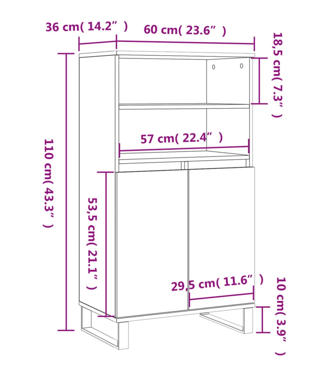 Clearance Hoge kast 60x36x110 cm bewerkt hout gerookt eikenkleurig Meubels