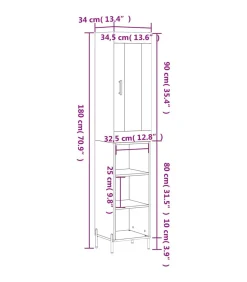 Discount Hoge kast 34,5x34x180 cm bewerkt hout betongrijs Meubels