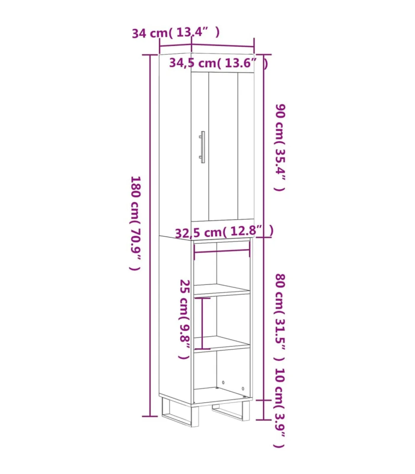 New Hoge kast 34,5x34x180 cm bewerkt hout grijs sonoma eikenkleurig Meubels