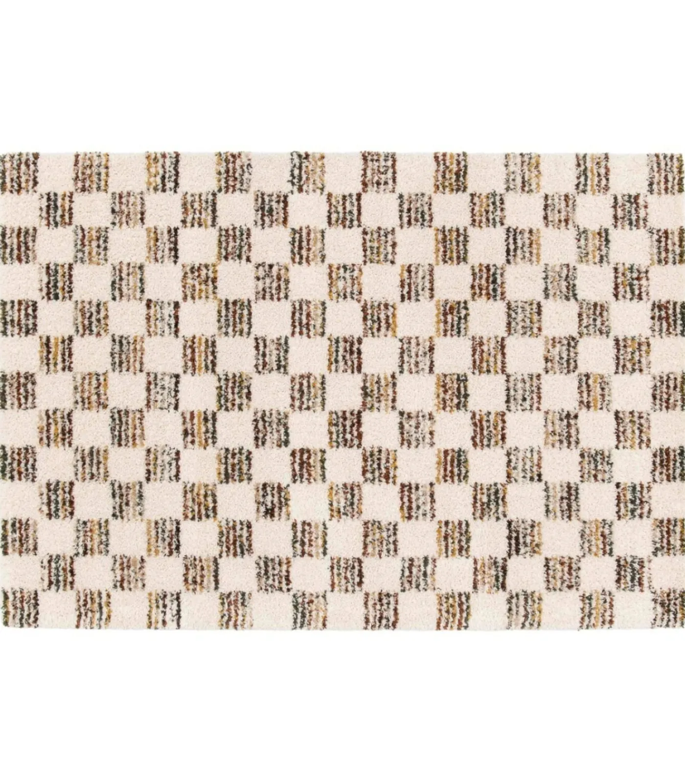 Discount Hoogpolig vloerkleed met bruin vierkant patroon 120 x 170 cm Tapijten