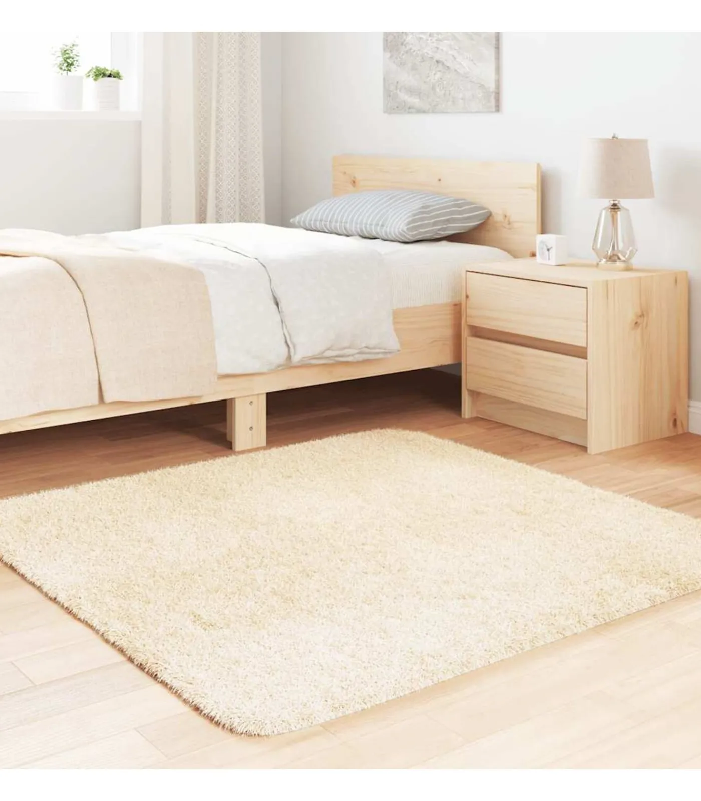 Outlet Hoogpolig vloerkleed NAVARRA 120x120 cm polyester crèmekleurig Tapijten