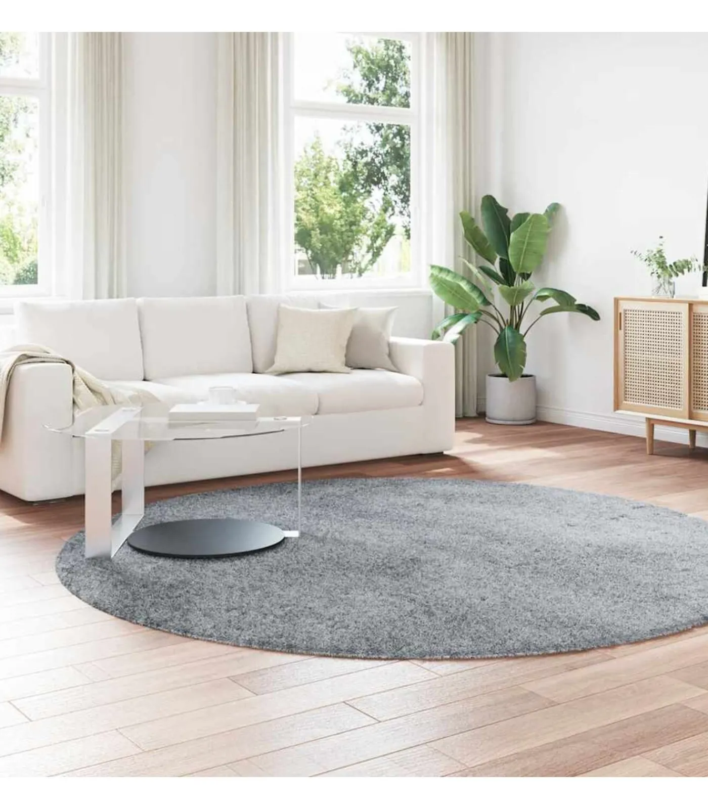 New Hoogpolig vloerkleed NAVARRA 240x240 cm polyester lichtgrijs Tapijten