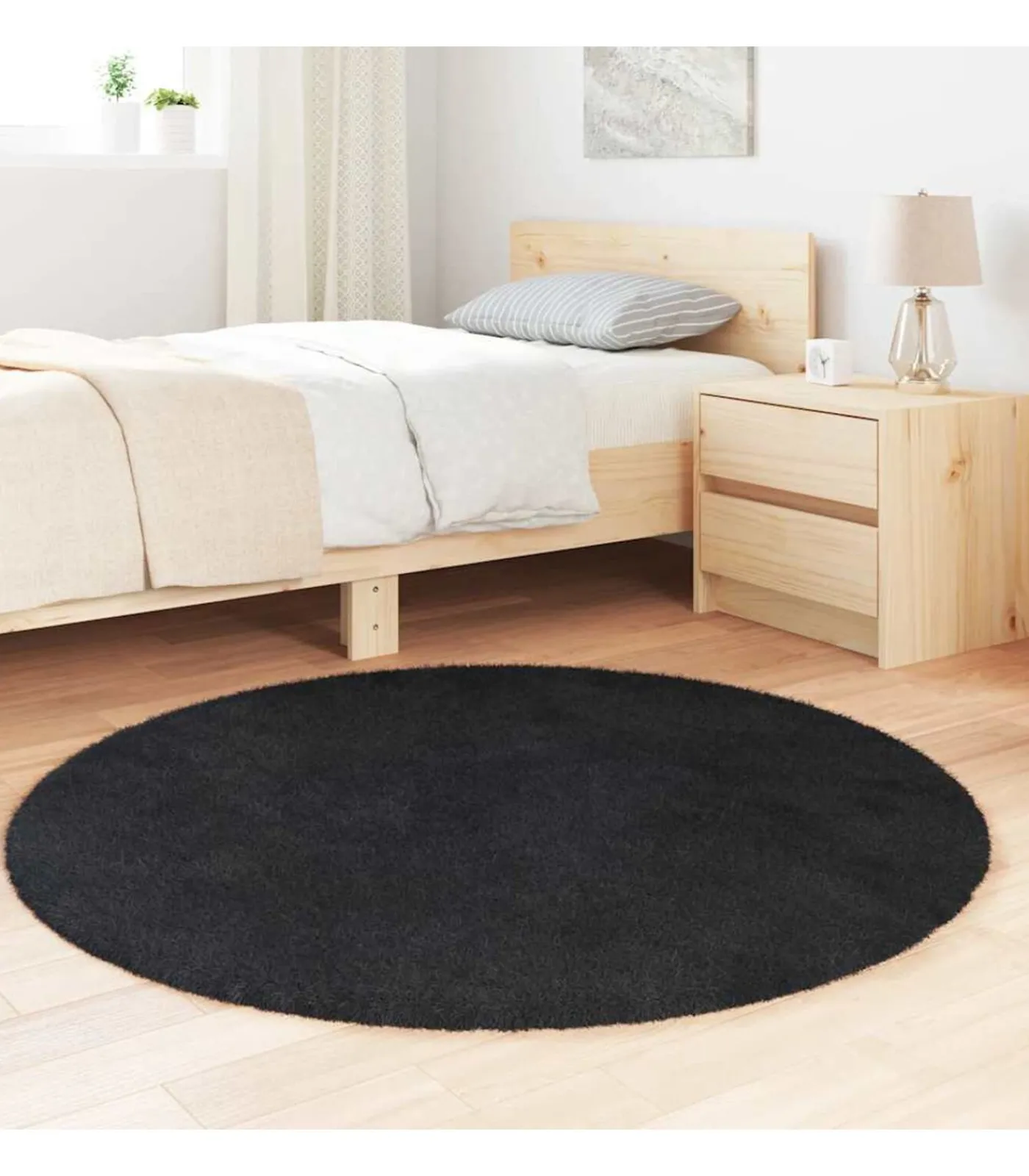 New Hoogpolig vloerkleed NAVARRA 120x120 cm polyester zwart Tapijten