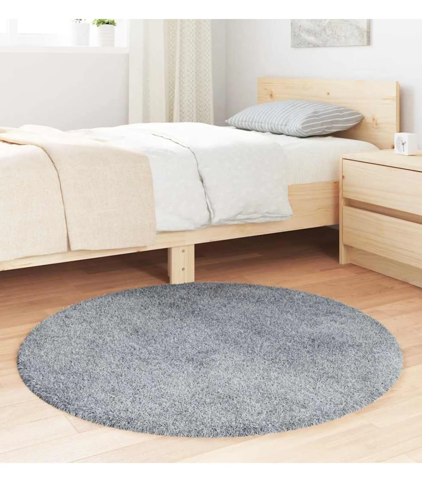 Outlet Hoogpolig vloerkleed NAVARRA 100x100 cm polyester lichtgrijs Tapijten