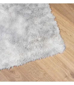 Outlet Hoogpolig vloerkleed NAVARRA 120x120 cm polyester zilvergrijs Tapijten