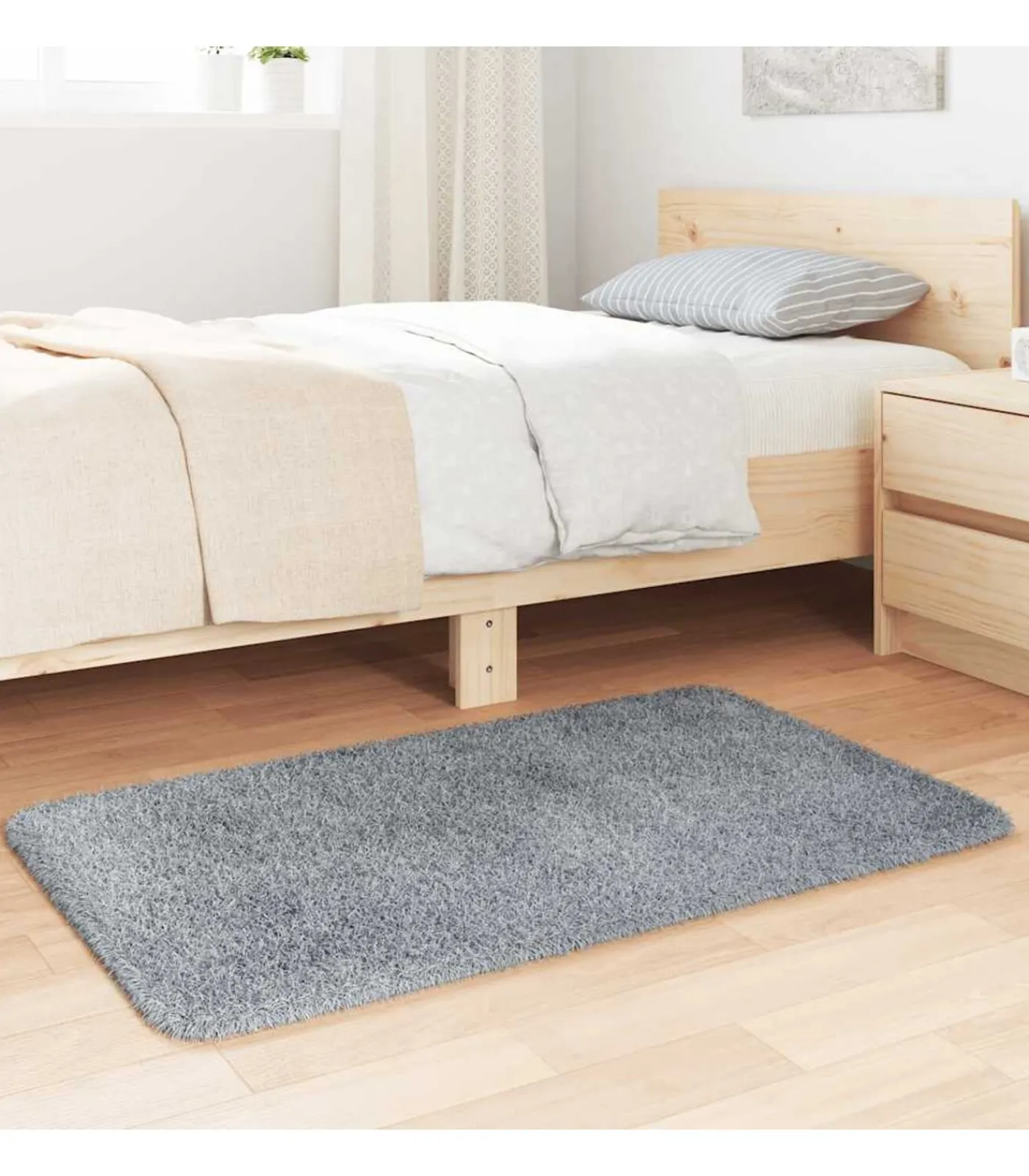 New Hoogpolig vloerkleed NAVARRA 60x100 cm polyester lichtgrijs Tapijten