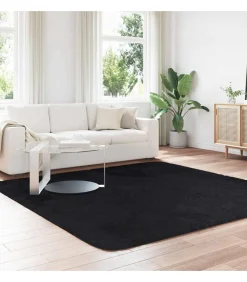 Clearance Hoogpolig vloerkleed NAVARRA 240x240 cm polyester zwart Tapijten