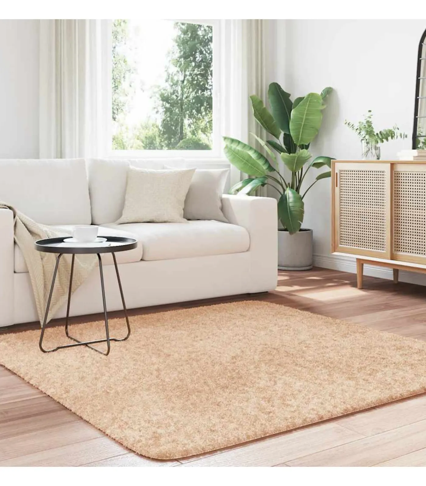 Outlet Hoogpolig vloerkleed NAVARRA 160x160 cm polyester beige Tapijten