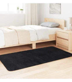 Outlet Hoogpolig vloerkleed NAVARRA 80x150 cm polyester zwart Tapijten