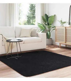 Clearance Hoogpolig vloerkleed NAVARRA 160x160 cm polyester zwart Tapijten