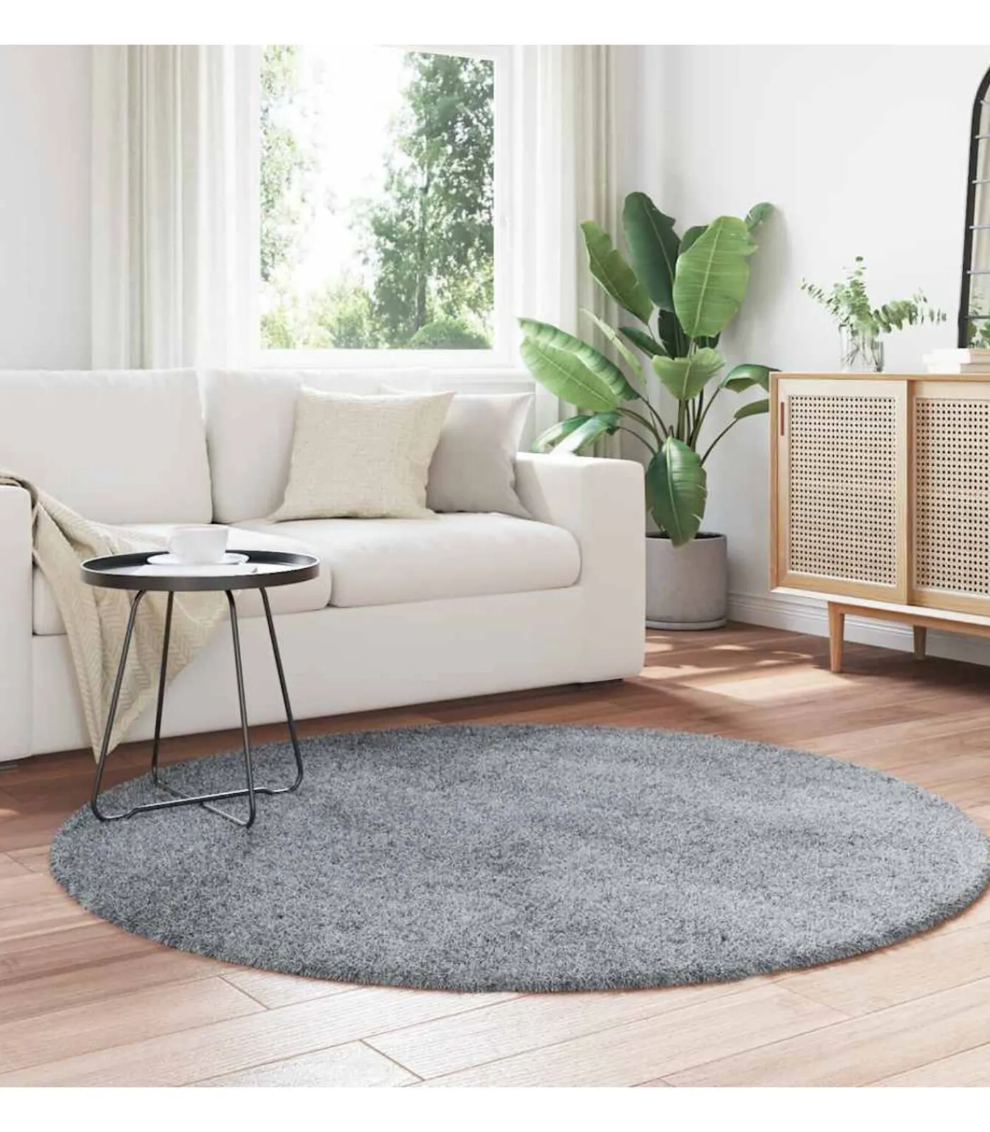 Hoogpolig vloerkleed NAVARRA 160x160 cm polyester lichtgrijs Tapijten