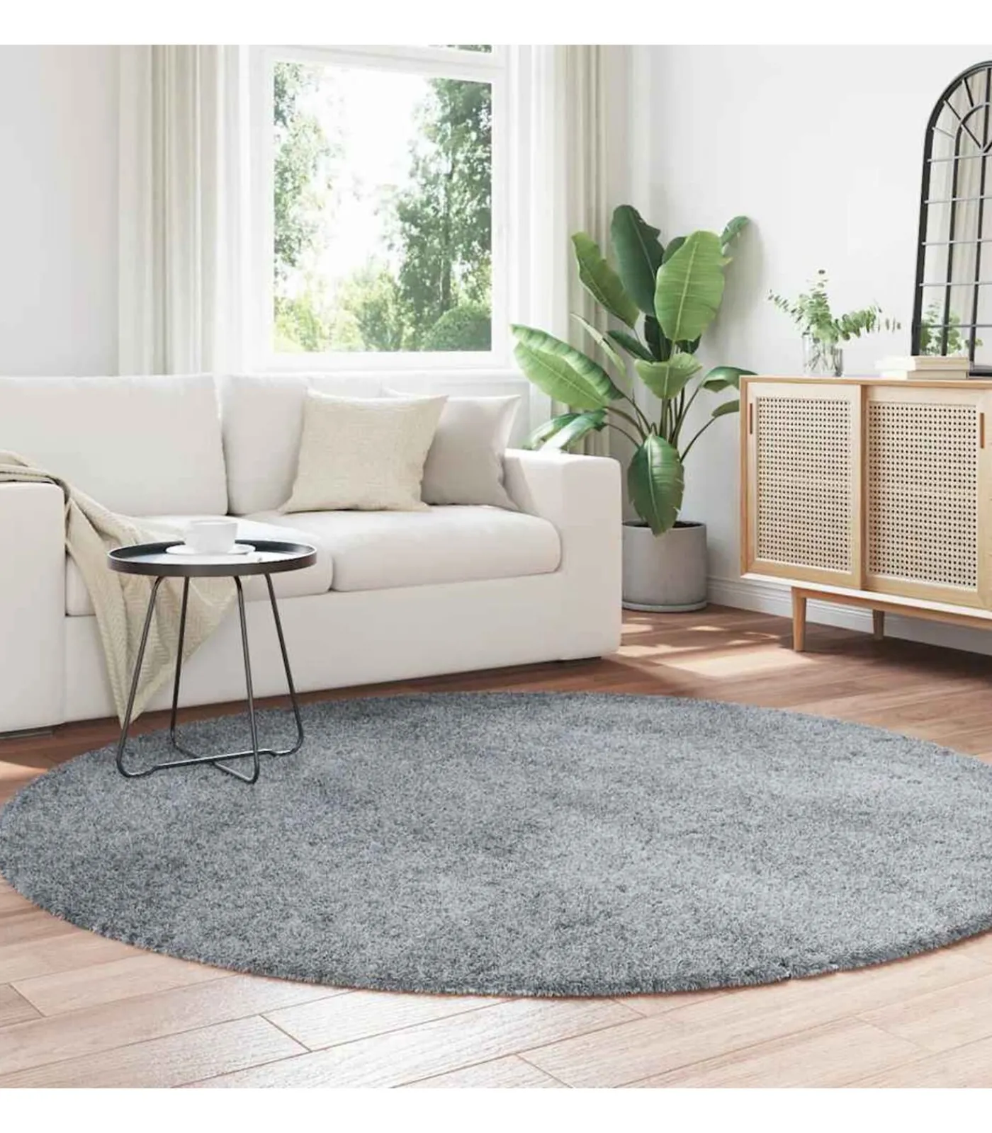 Hot Hoogpolig vloerkleed NAVARRA 200x200 cm polyester lichtgrijs Tapijten