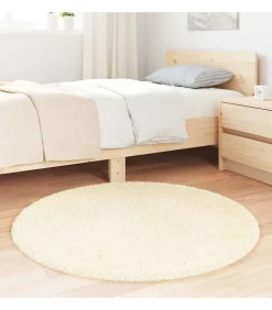 Clearance Hoogpolig vloerkleed NAVARRA 100x100 cm polyester crèmekleurig Tapijten