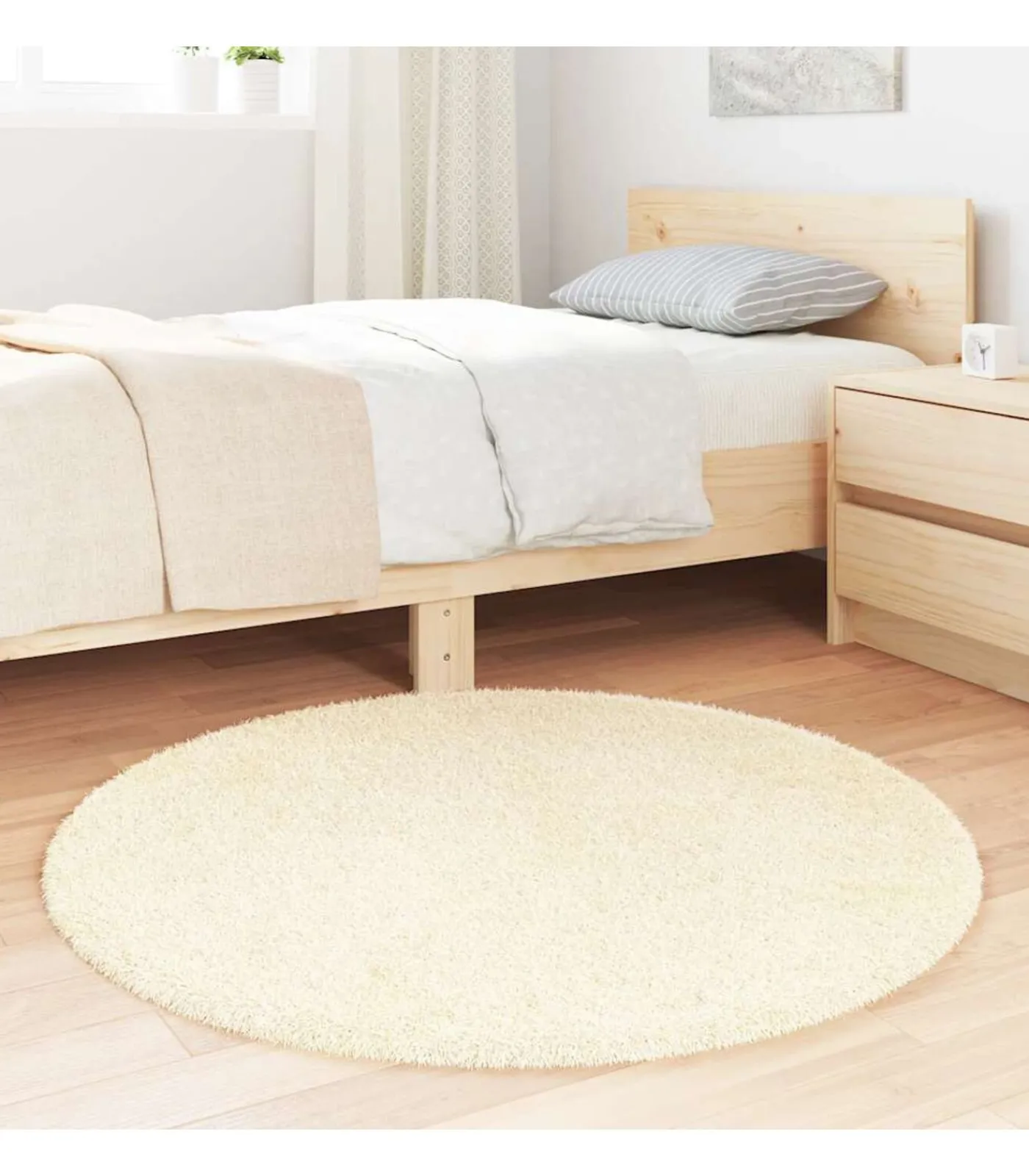 Clearance Hoogpolig vloerkleed NAVARRA 100x100 cm polyester crèmekleurig Tapijten