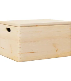Clearance Houten kist met deksel&handvatten 40x30x23cm massief grenenhout Organiseren