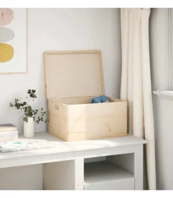 Clearance Houten kist met deksel&handvatten 40x30x23cm massief grenenhout Organiseren
