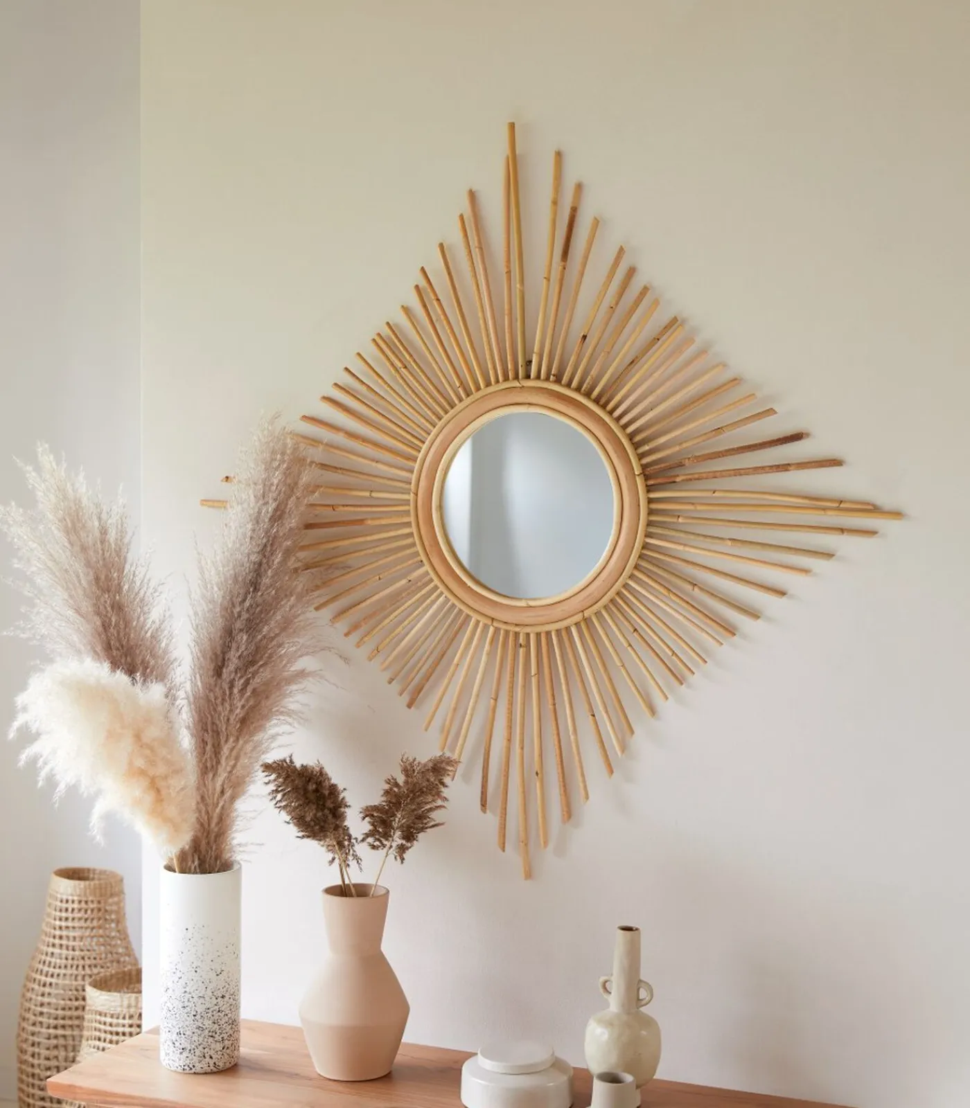 Isidore - Spiegel van natuurlijk rotan 80 cm Spiegels