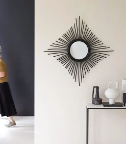 Discount Isidore - Zwarte rotan spiegel 80 cm Spiegels