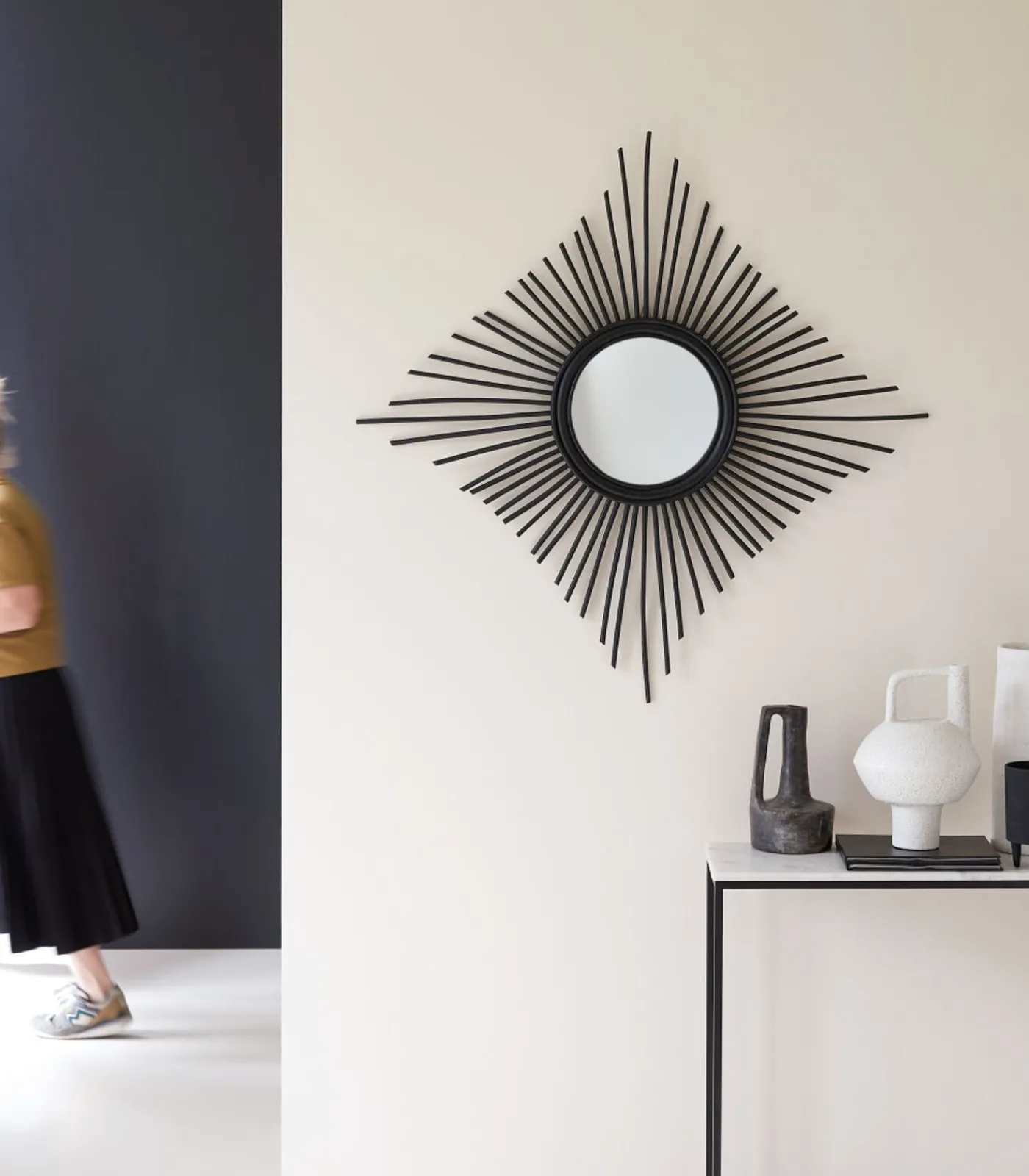 Discount Isidore - Zwarte rotan spiegel 80 cm Spiegels