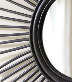 Discount Isidore - Zwarte rotan spiegel 80 cm Spiegels