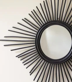 Discount Isidore - Zwarte rotan spiegel 80 cm Spiegels