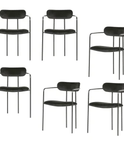 Ivy Eetkamerstoelen - Fluweel - Zwart - Set van 6 Stoelen