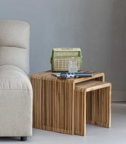 Outlet Jasmijn Bijzettafels - Recycled Teak - Naturel - Set van 2 Tafels