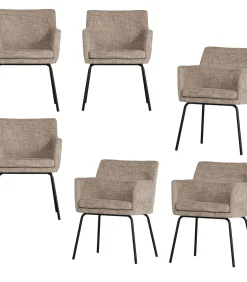 Hot Kam Eetkamerstoelen - Polyester - Zand - Set van 6 Stoelen