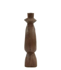 Discount Kandelaar Django - Donkerbruin - 13x13x43cm Kaarsen & Kaarshouders