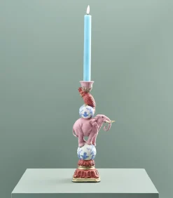 Kandelaar Papegaai op Olifant/roze/blauw/wit Kaarsen & Kaarshouders