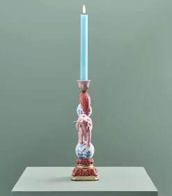 Kandelaar Papegaai op Olifant/roze/blauw/wit Kaarsen & Kaarshouders