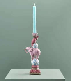 Kandelaar Papegaai op Olifant/roze/blauw/wit Kaarsen & Kaarshouders