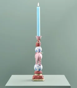 Kandelaar Papegaai op Olifant/roze/blauw/wit Kaarsen & Kaarshouders