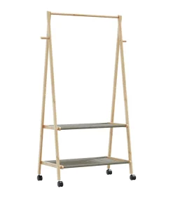 New Kledingrek met schappen en wielen 96x45,5x155,5 cm bamboe Organiseren