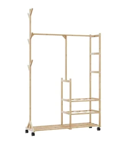 Online Kledingrek met schappen en wielen 100x38x175,5 cm bamboe Organiseren
