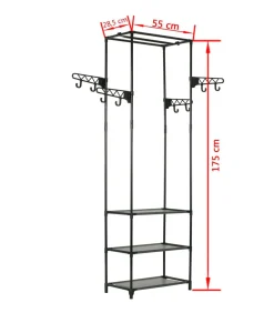 Kledingrek 55x28,5x175 cm staal en ongeweven stof zwart Organiseren