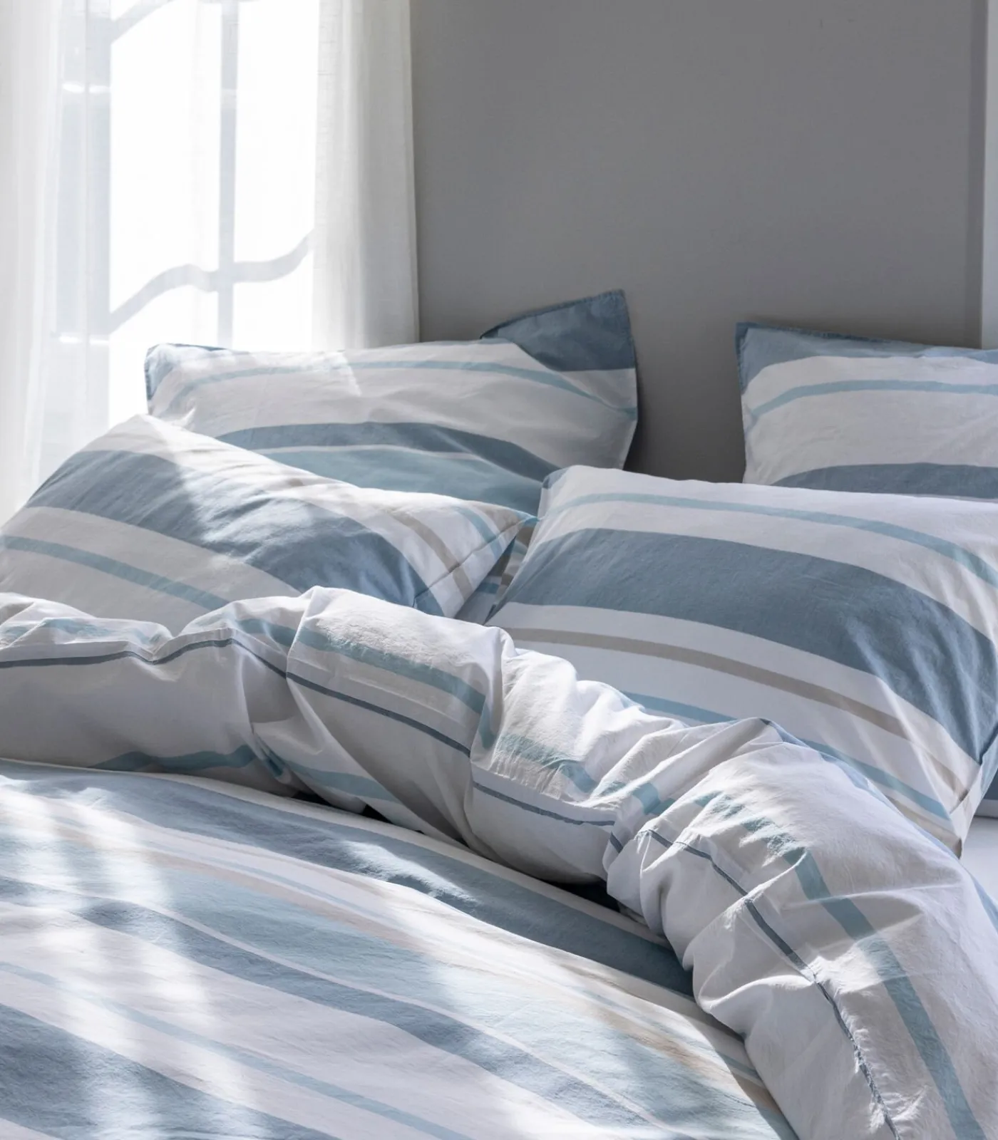 Outlet Kussensloop van gewassen katoenperkal, HORIZON BAYADÈRE Kussenslopen