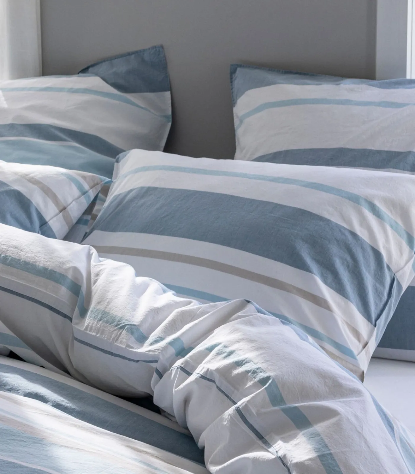 Outlet Kussensloop van gewassen katoenperkal, HORIZON BAYADÈRE Kussenslopen