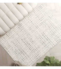 Discount Laagpolig vloerkleed met ecru vierkant patroon 120 x 170 cm Tapijten