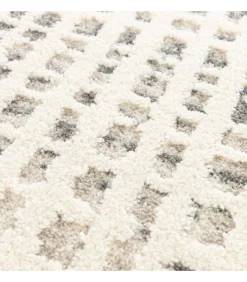 Discount Laagpolig vloerkleed met ecru vierkant patroon 120 x 170 cm Tapijten