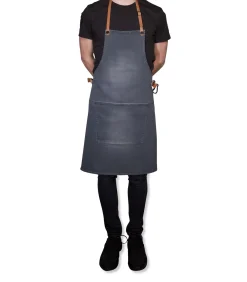 Discount Leer - Hoogwaardig - Uniek - Barbecue - BBQ - Schort - Karabijnhaken - Washed Indigo - Licht grijs Keuken- & Tafellinnen