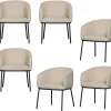 Online Leon Eetkamerstoelen - Bouclé - Naturel - Set van 6 Stoelen
