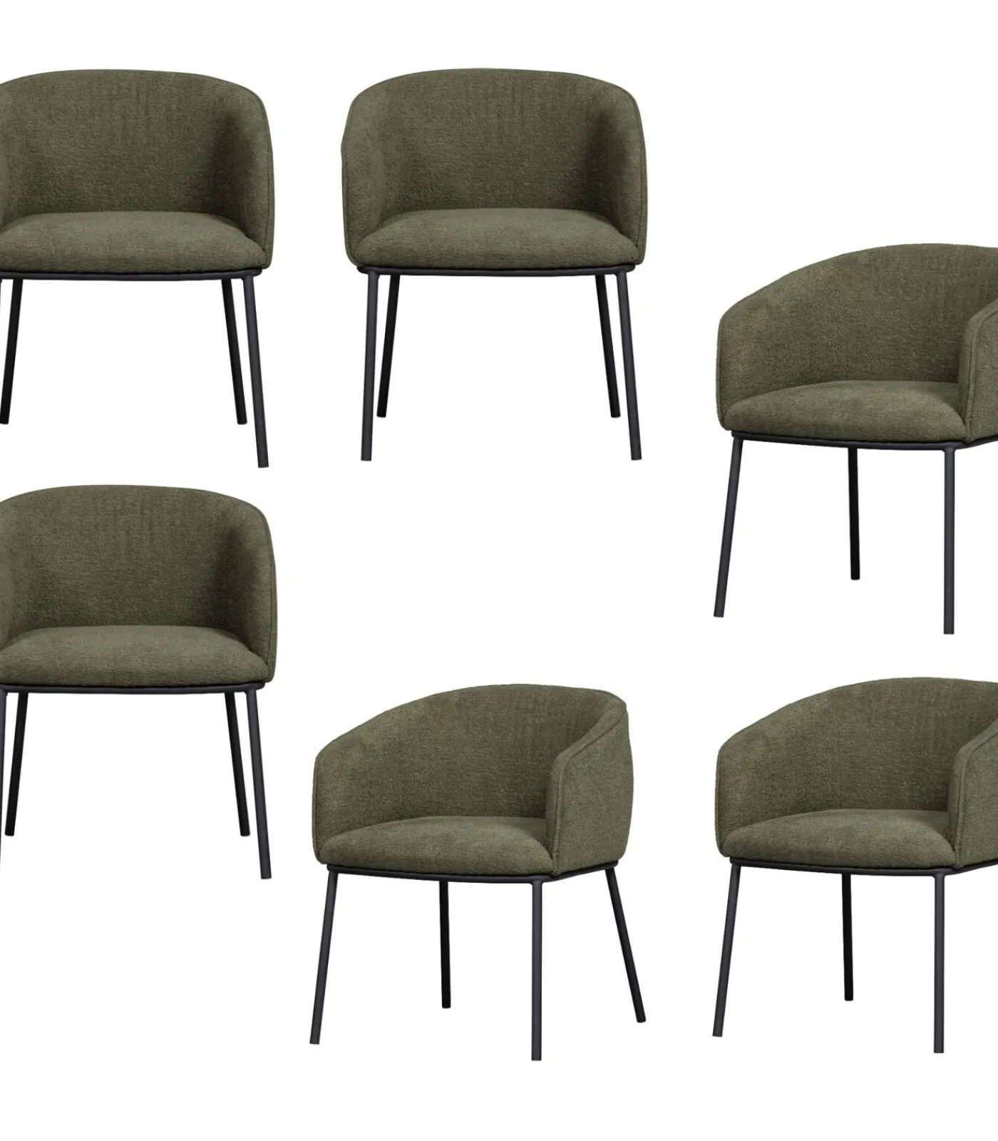 Hot Leon Eetkamerstoelen - Bouclé - Bosgroen - Set van 6 Stoelen