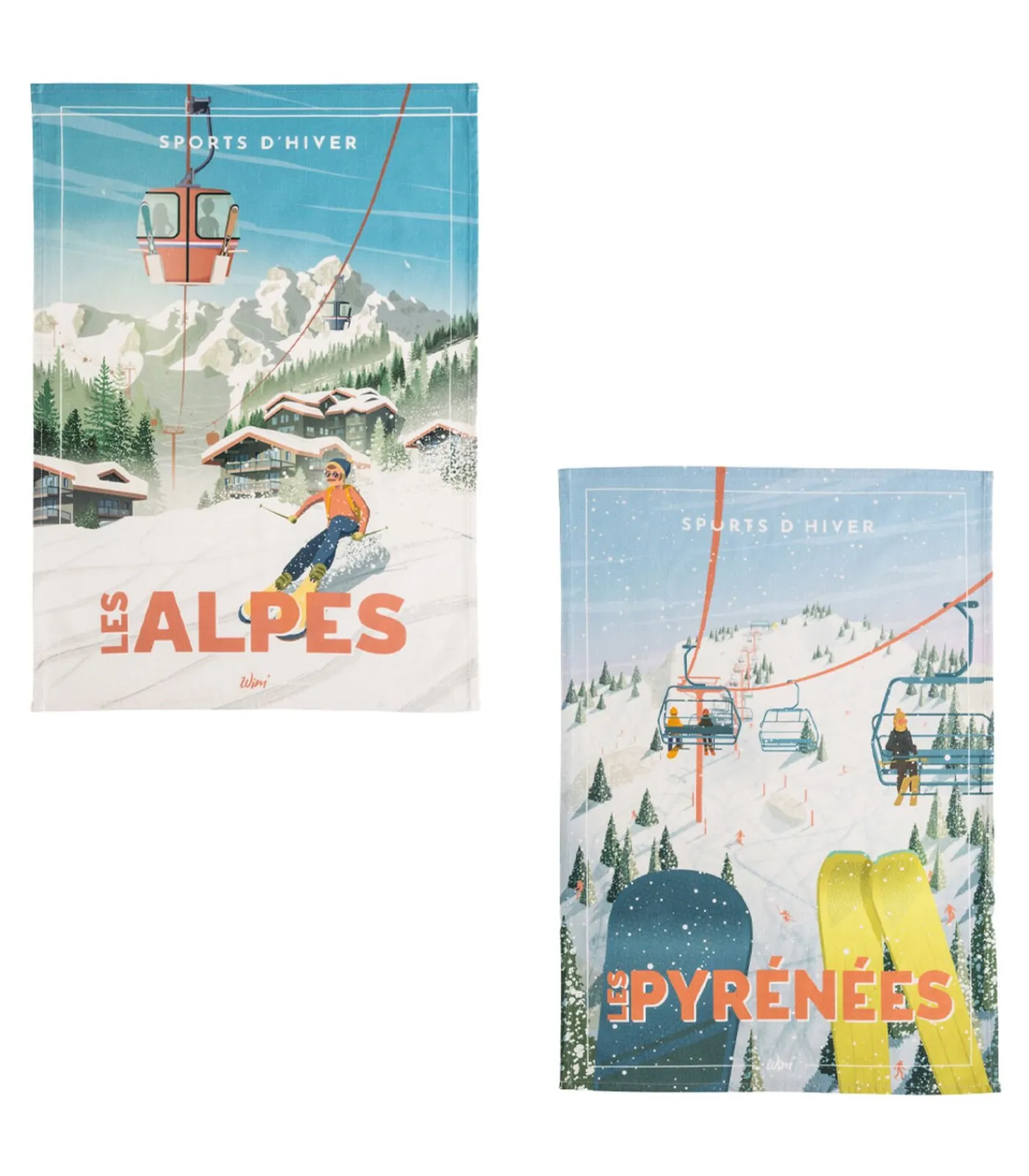 Hot Les Alpes et les Pyrénées - Set van 2 katoenen theedoeken met print Keuken- & Tafellinnen