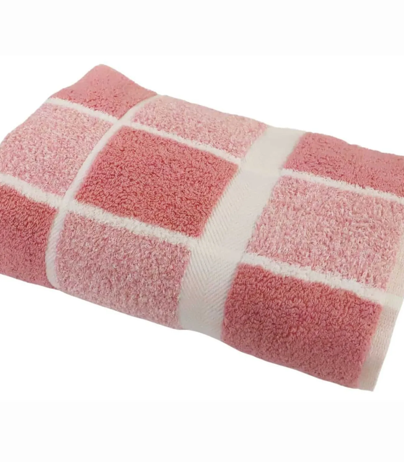Outlet Lichtroze katoenen geruite handdoek 50x100 cm Handdoeken