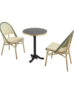 New Liggende zwartmarmeren terrastafel van 60 cm en 2 groene stoelen Tuinmeubelen