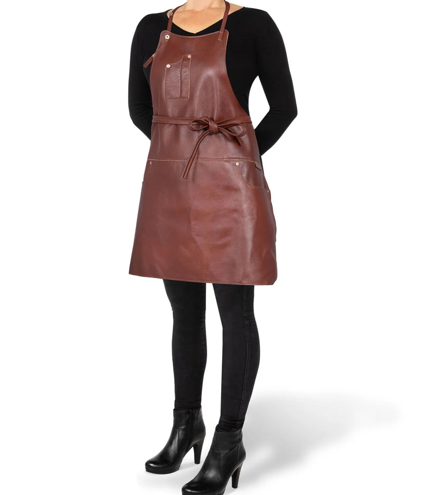 Luxe - Volnerf leer - Barbecue - Keuken - Schort - 5 zakken - Bruin Keuken- & Tafellinnen